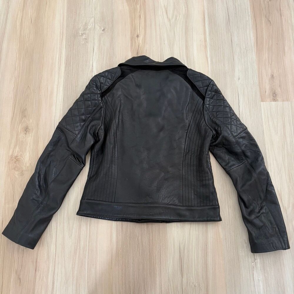 SAM EDELMAN Womans Black Leather Moto Jacket Gold Zipper Coat Jacket Size Medium - Picture 7 of 9